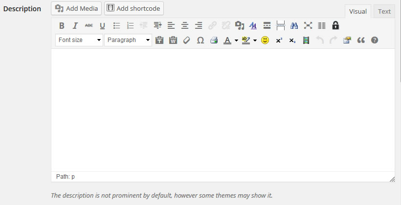 Category description with editor tool bar